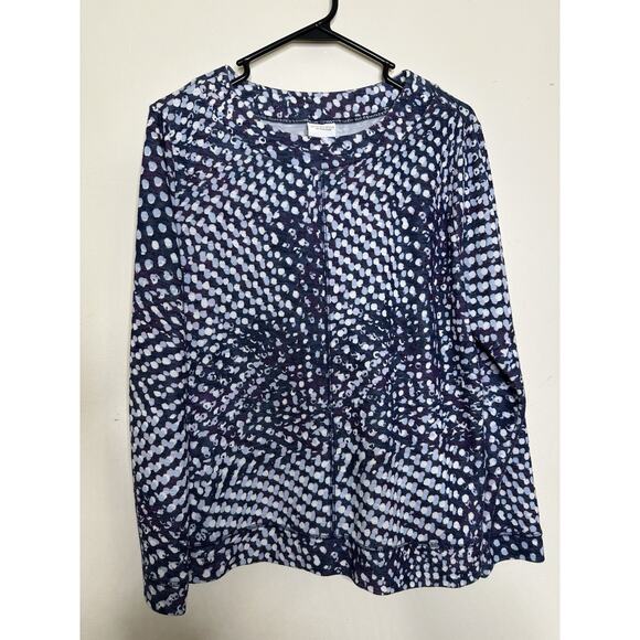 Weekends by Chico's Size 2 US 12 Long Sleeve White/Blue Graphic Dots Knit Top - Picture 1 of 8